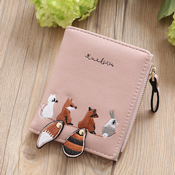 Animal Character Embroidered Leather Wallet 